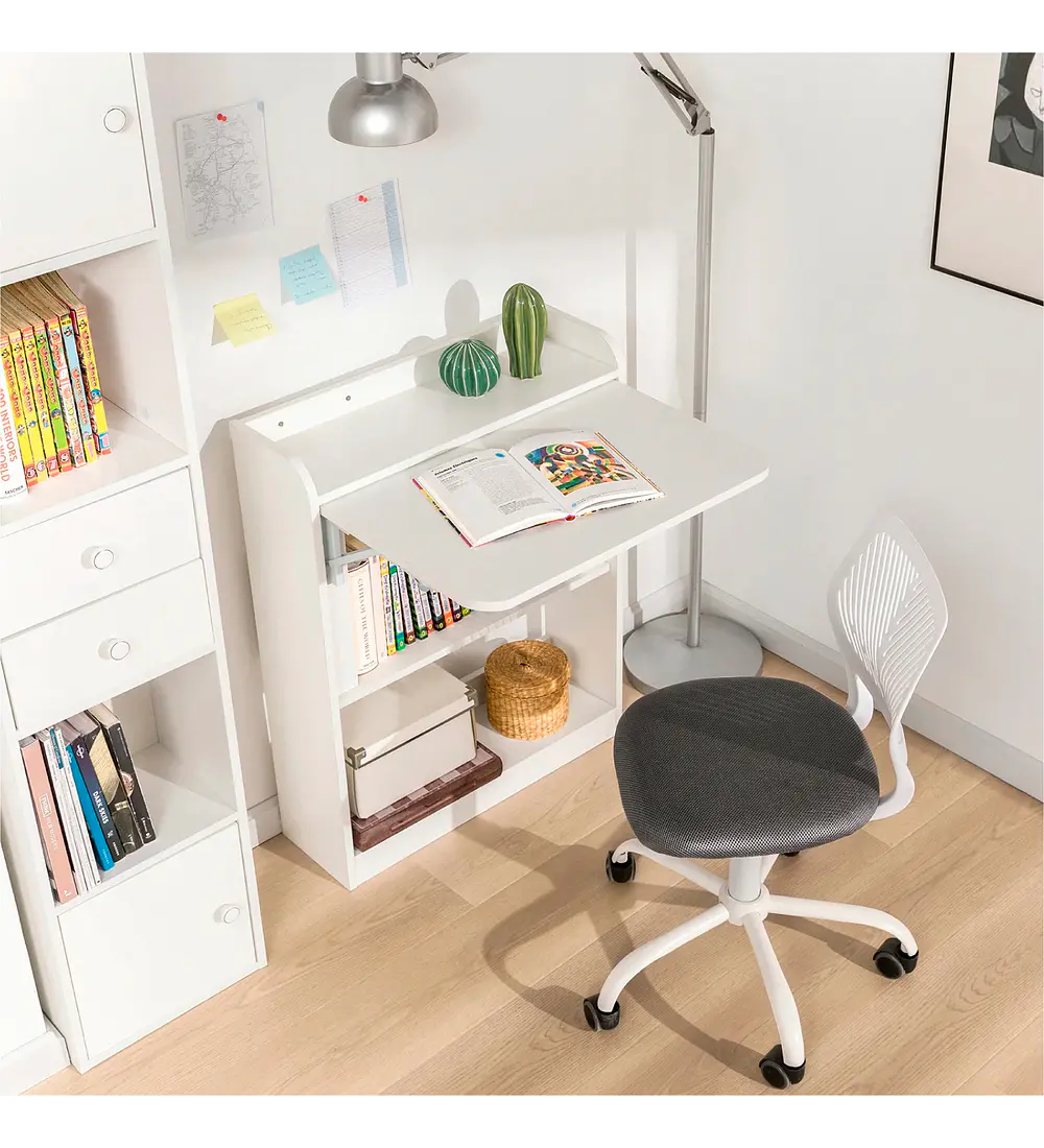 Escritorio Multifuncional Blanco - Compacto con Estanterías
