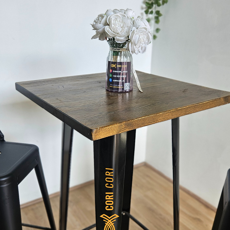 Mesa Tolix Bar  Madera + 2 Taburetes Tolix 77cms 3