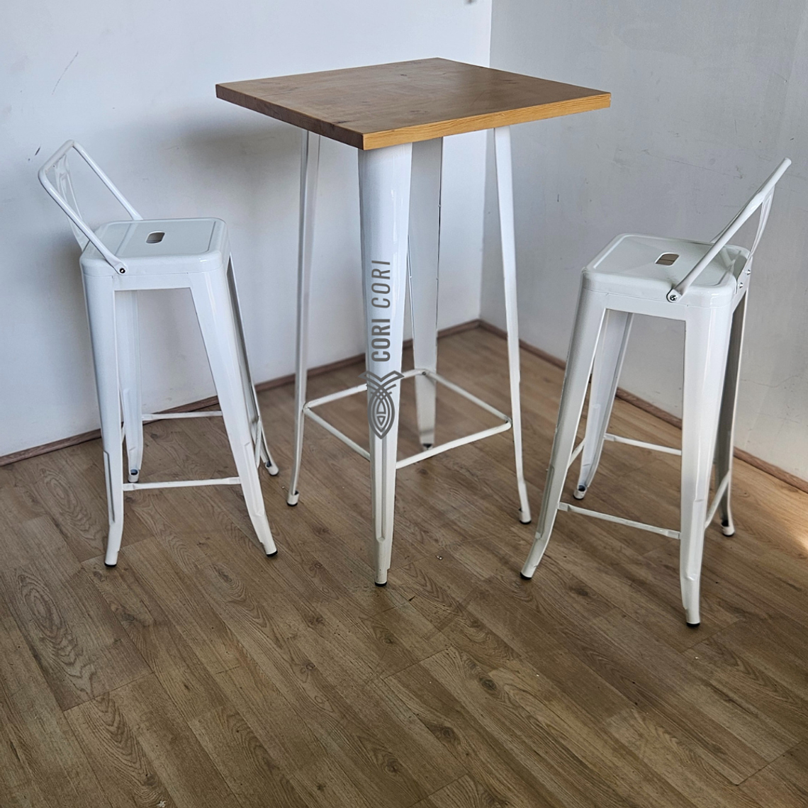 Mesa Tolix Bar  Madera + 2 Taburetes Tolix 77cms 5