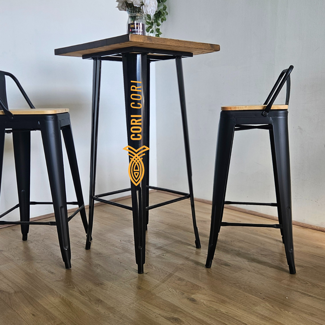 Mesa Tolix Bar  Madera + 2 Taburetes Tolix 77cms (Madera) 6