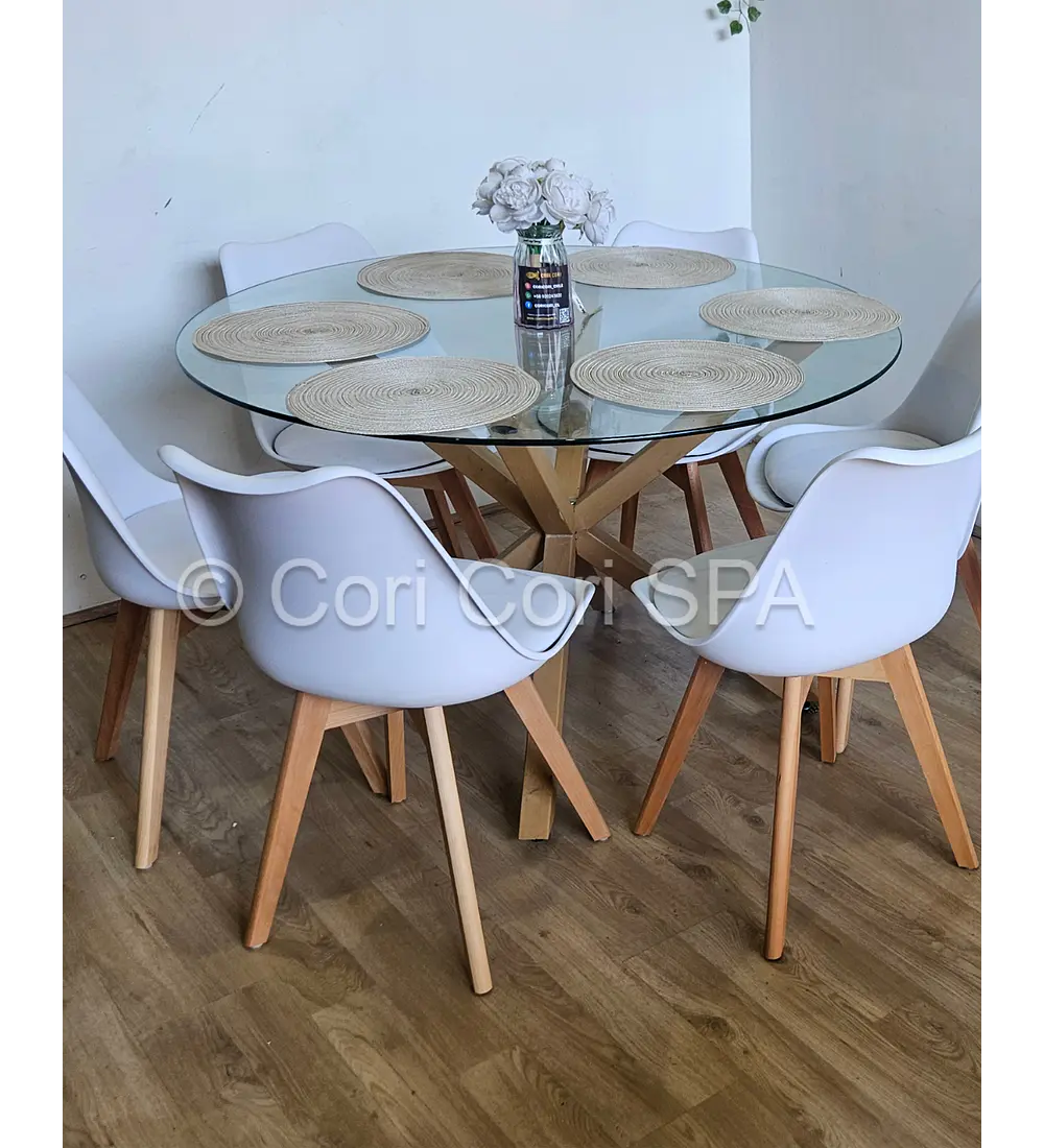 Comedor Warwick 120cm + 6 Sillas Tulip
