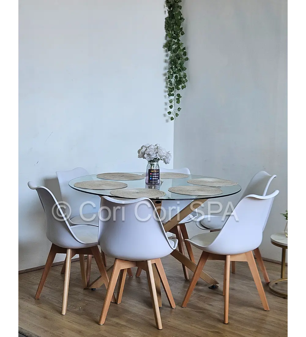 Comedor Warwick 120cm + 6 Sillas Tulip