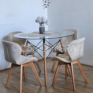 Comedor Mesa Eames Vidrio 80cms + 4 Sillas Mariposa Velvet