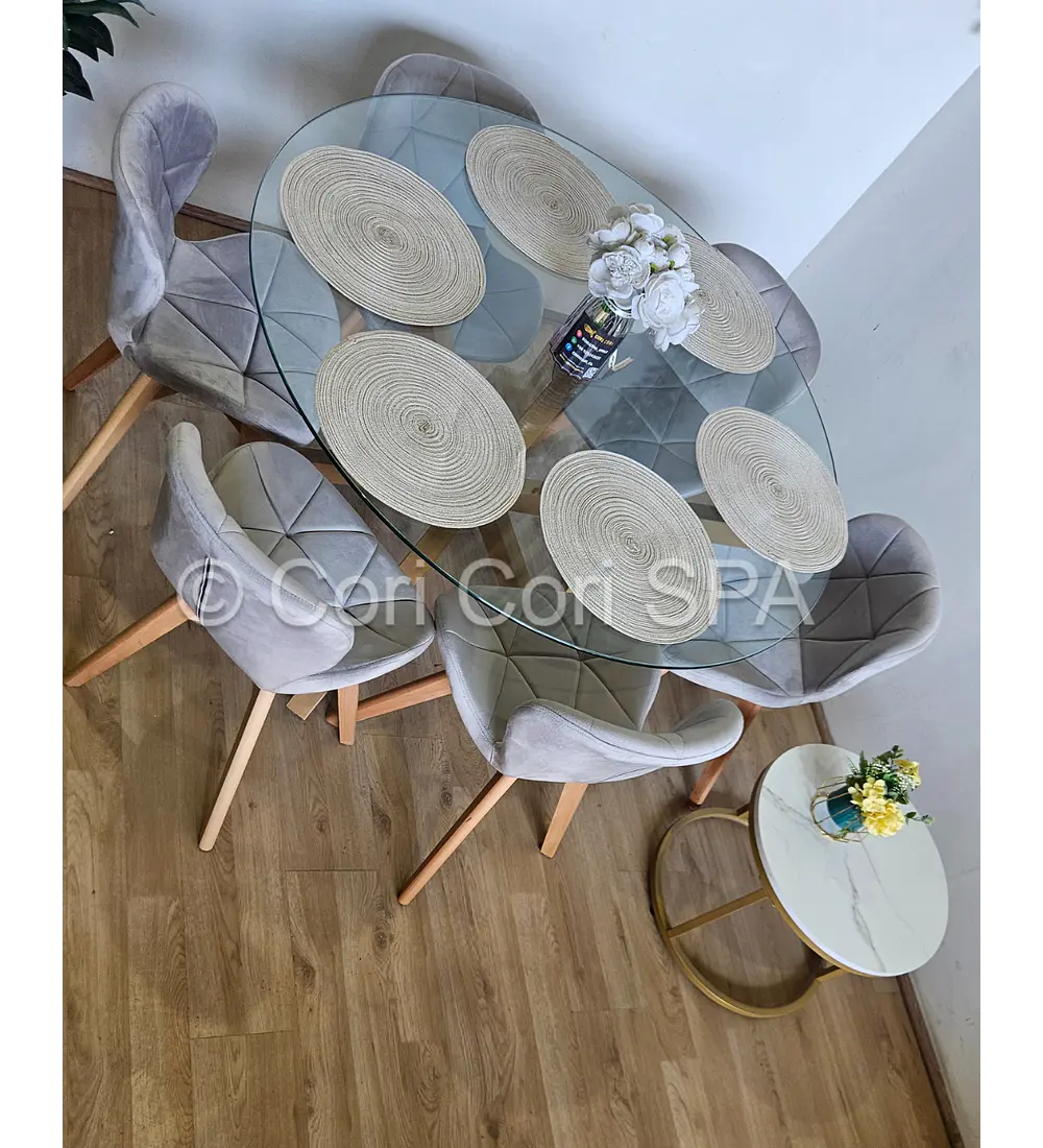 Comedor Warwick 120Cms + 6 Sillas Mariposa Velvet
