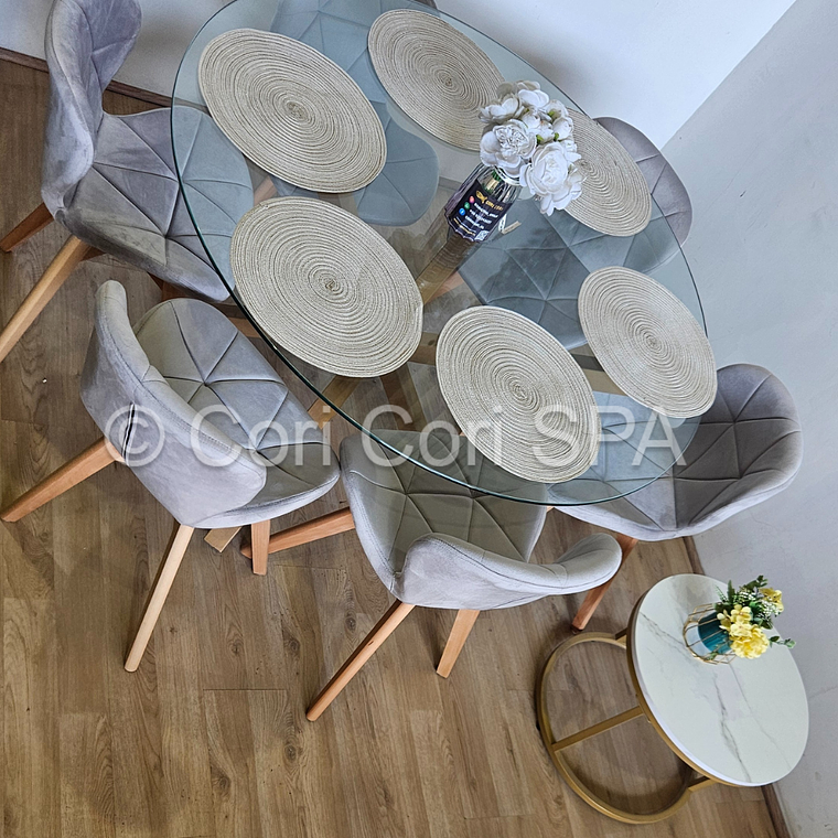 Comedor Warwick 120Cms + 6 Sillas Mariposa Velvet 20