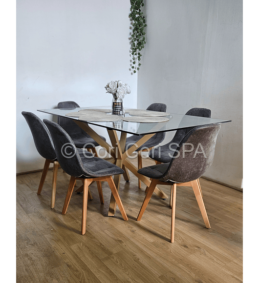 Comedor Madrid 140x80cms + 6 Sillas Capitonné Ecocuero Vintage