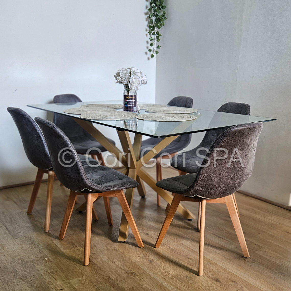 Comedor Madrid 140x80cms + 6 Sillas Capitonné Ecocuero Vintage 1