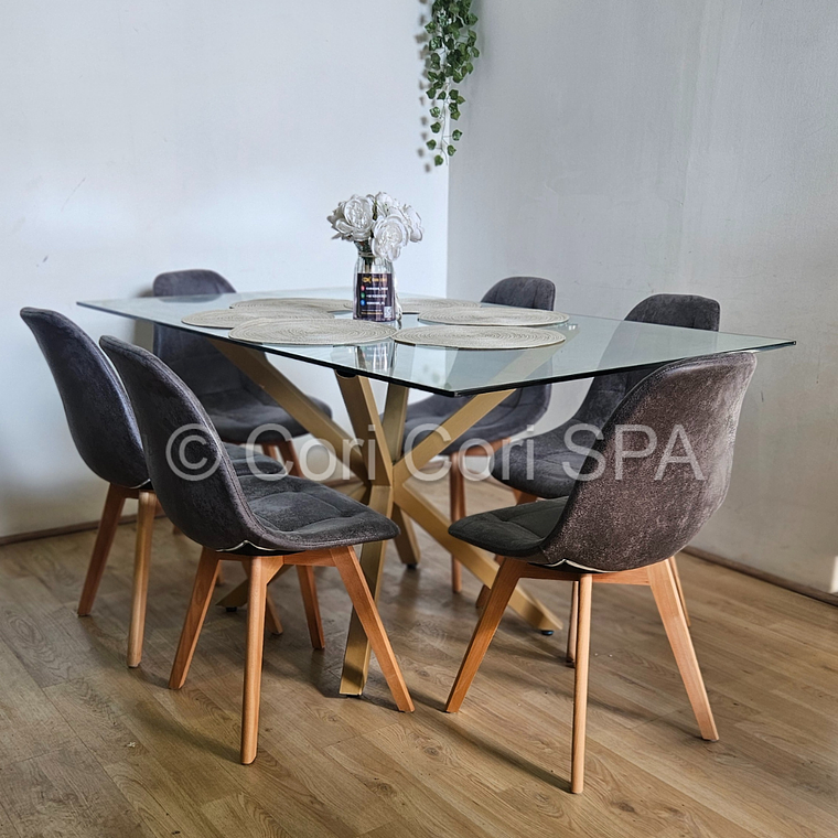 Comedor Madrid 140x80cms + 6 Sillas Capitonné Ecocuero Vintage 1