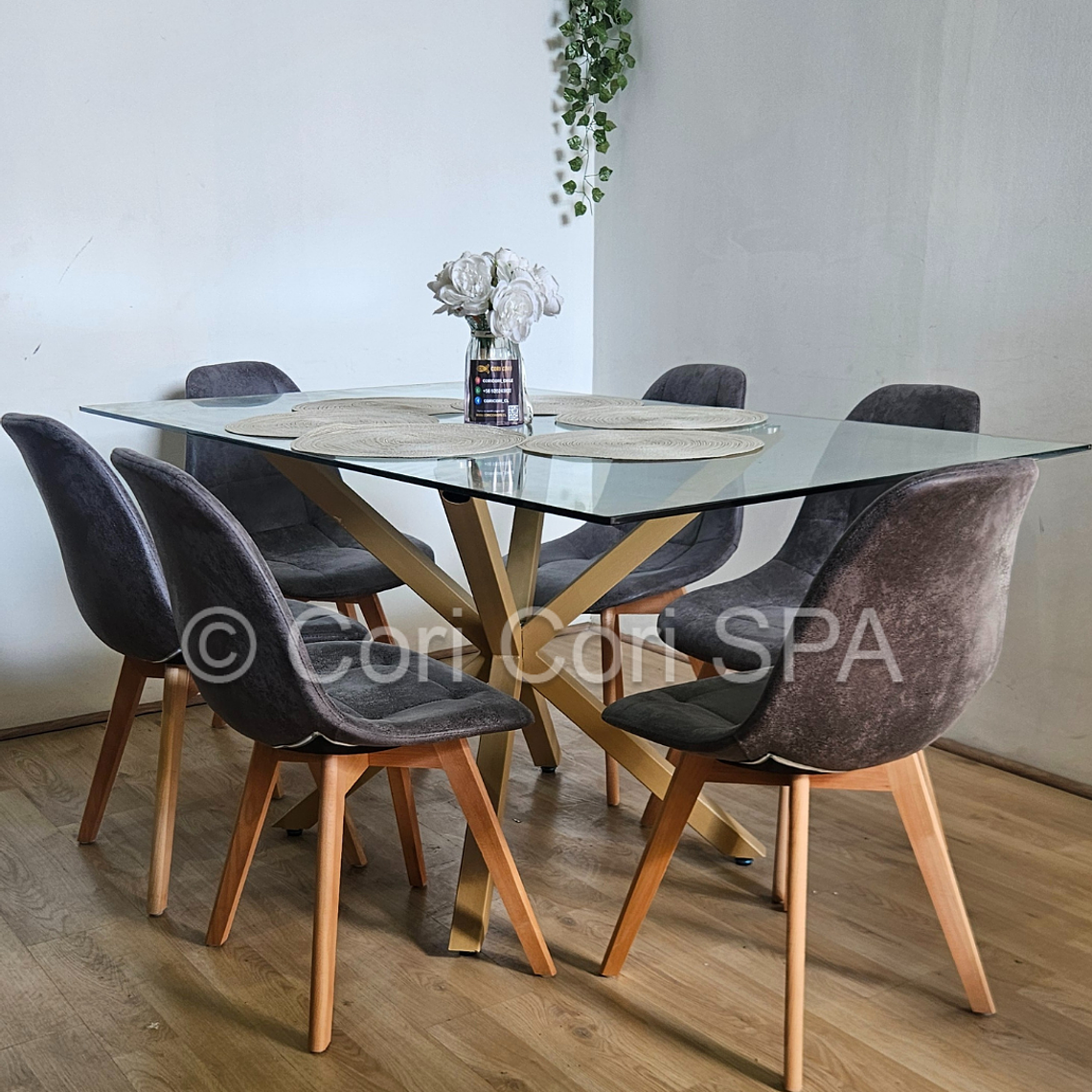 Comedor Madrid 140x80cms + 6 Sillas Capitonné Ecocuero Vintage 2