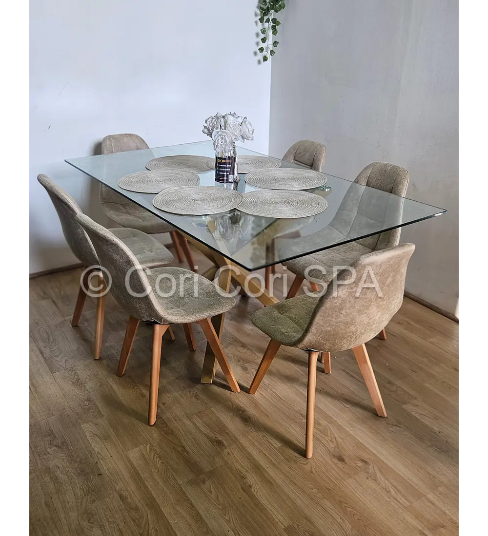Comedor Madrid 160x90cms + 6 Sillas Capitonné Ecocuero Vintage