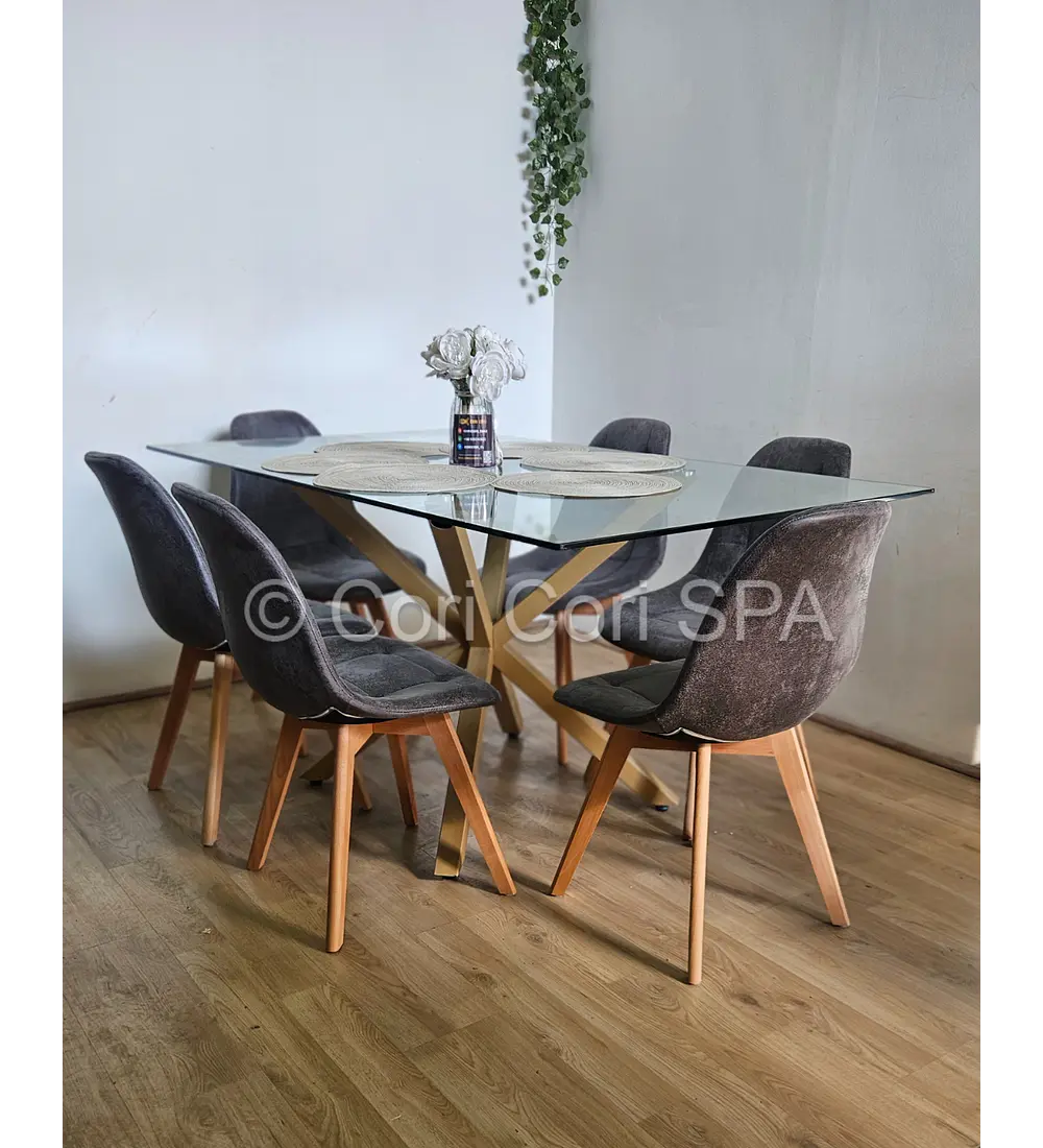 Comedor Madrid 160x90cms + 6 Sillas Capitonné Ecocuero Vintage