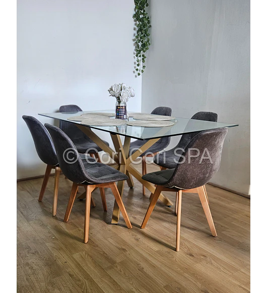 Comedor Madrid 160x90cms + 6 Sillas Capitonné Ecocuero Vintage