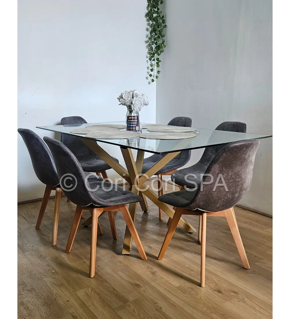 Comedor Madrid 160x90cms + 6 Sillas Capitonné Ecocuero Vintage