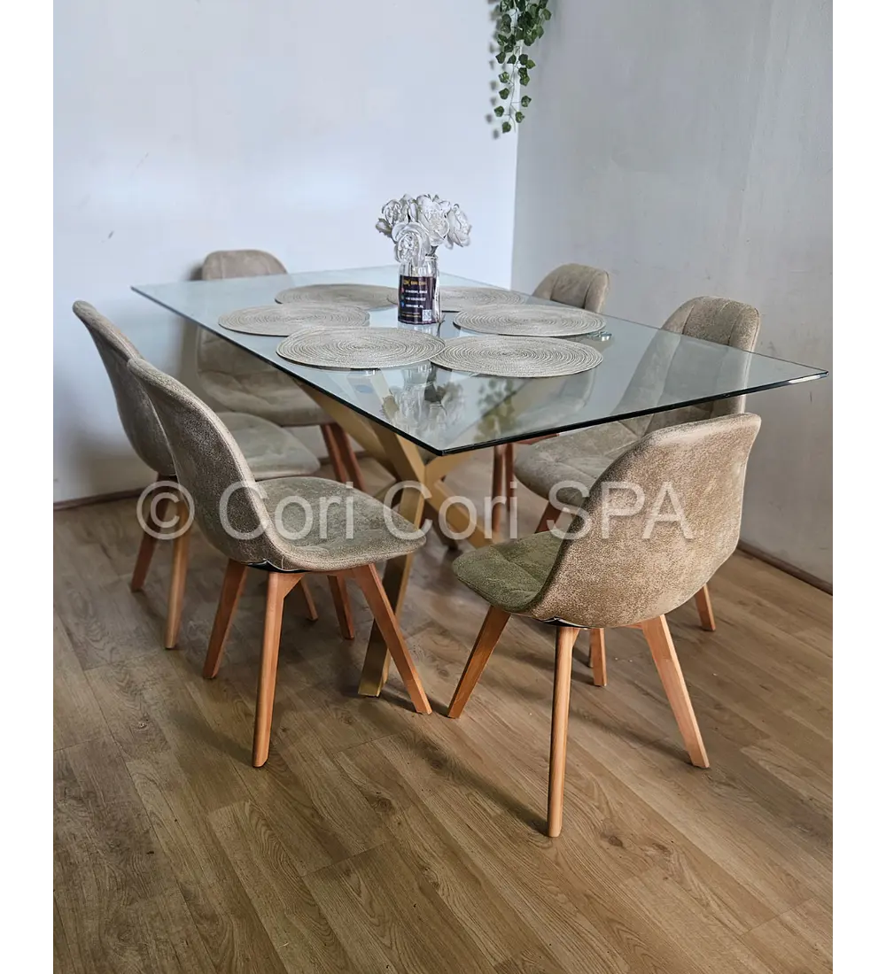 Comedor Madrid 160x90cms + 6 Sillas Capitonné Ecocuero Vintage