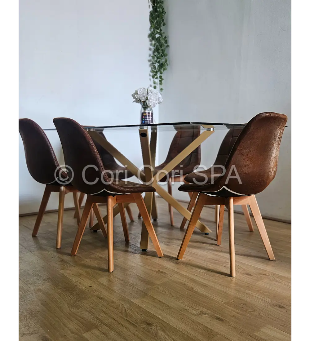 Comedor Madrid 160x90cms + 6 Sillas Capitonné Ecocuero Vintage