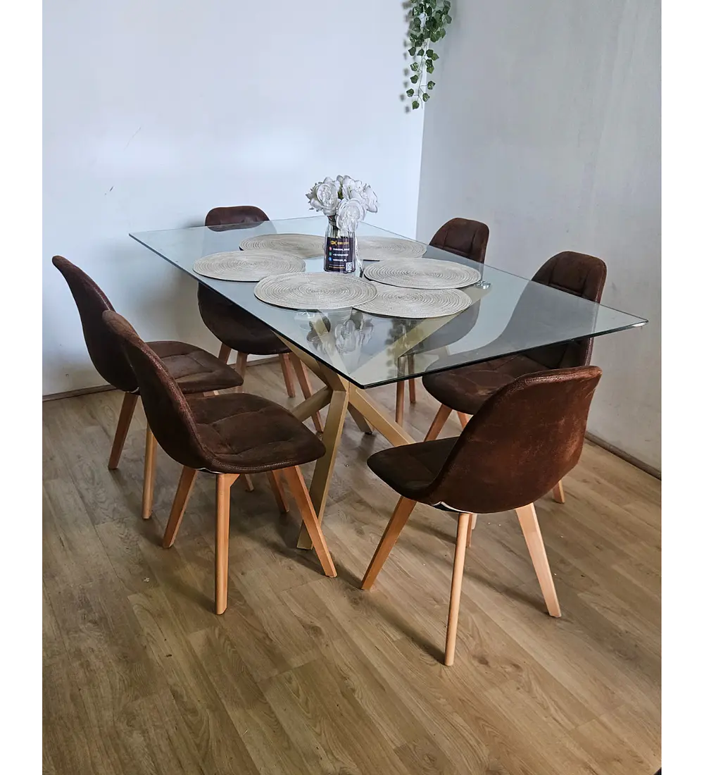 Comedor Madrid 160x90cms + 6 Sillas Capitonné Ecocuero Vintage