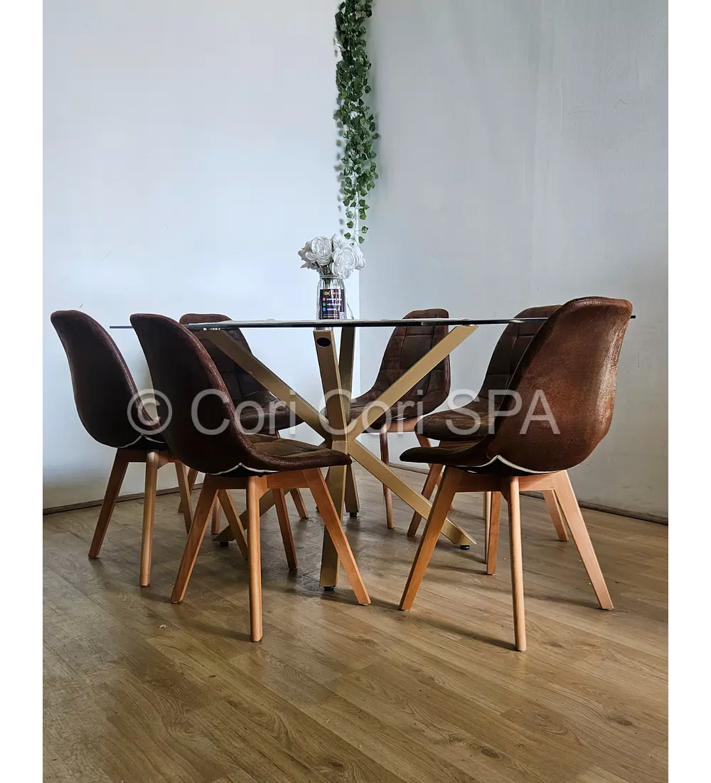 Comedor Madrid 160x90cms + 6 Sillas Capitonné Ecocuero Vintage