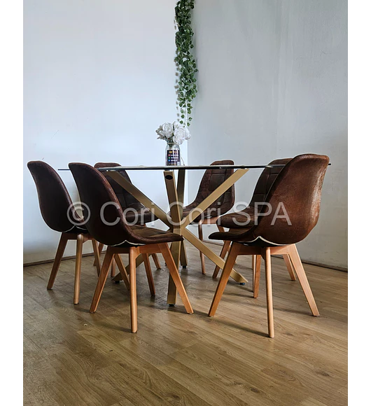 Comedor Madrid 160x90cms + 6 Sillas Capitonné Ecocuero Vintage