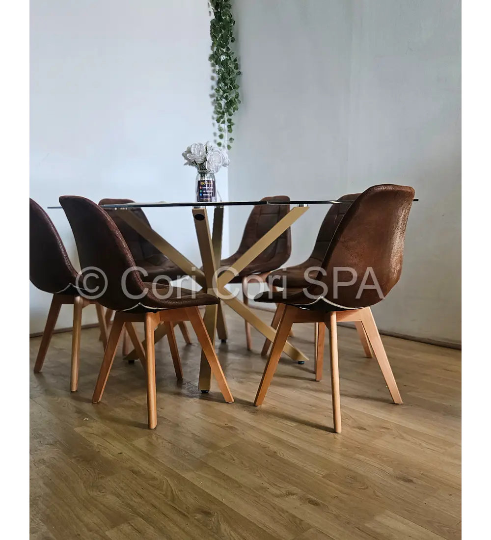 Comedor Madrid 160x90cms + 6 Sillas Capitonné Ecocuero Vintage