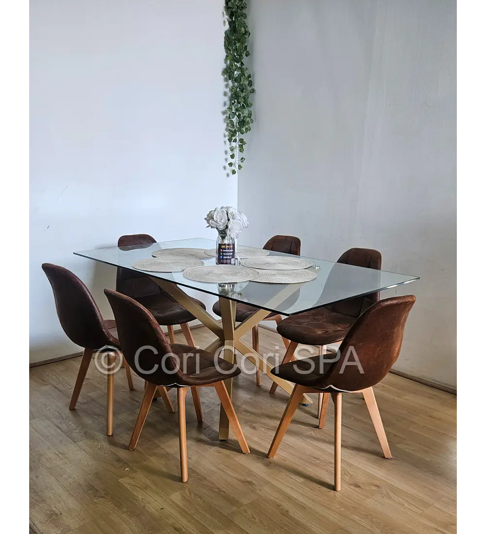 Comedor Madrid 160x90cms + 6 Sillas Capitonné Ecocuero Vintage