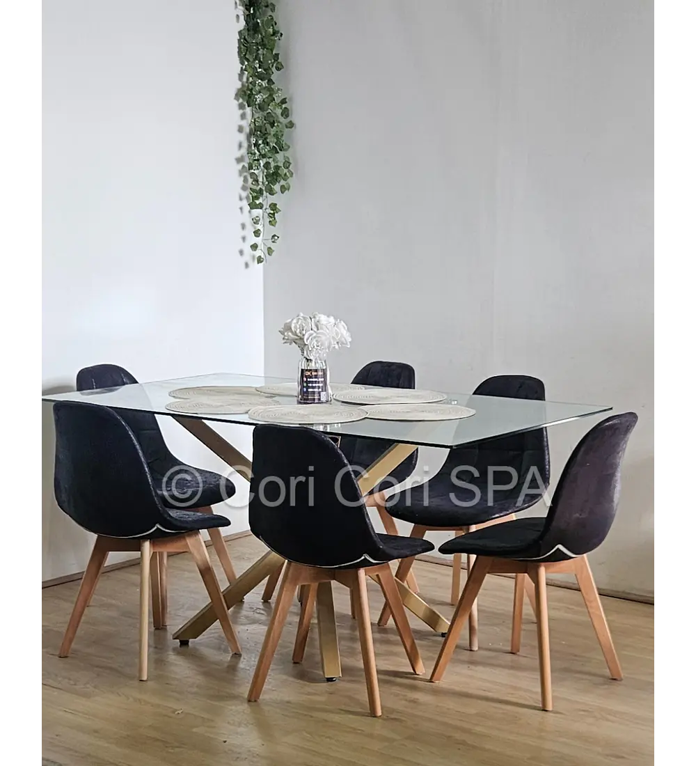 Comedor Madrid 160x90cms + 6 Sillas Capitonné Ecocuero Vintage