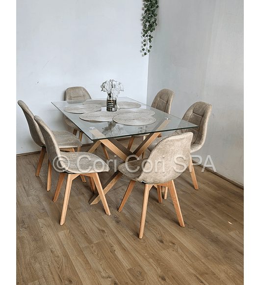 Comedor Medlock 140 x 90cm + 6  Sillas Capitonne Ecocuero Vintage