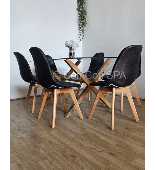 Comedor Medlock 120 x 80cm + 6  Sillas Capitonne Ecocuero Vintage