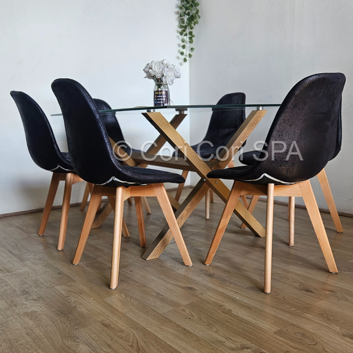 Comedor Medlock 120 x 80cm + 6  Sillas Capitonne Ecocuero Vintage 1