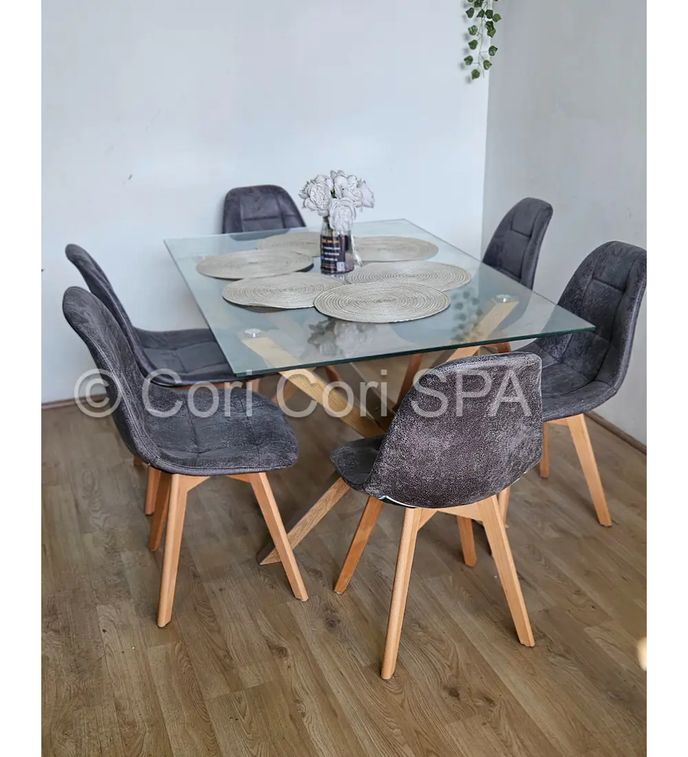 Comedor Medlock 120 x 80cm + 6  Sillas Capitonne Ecocuero Vintage