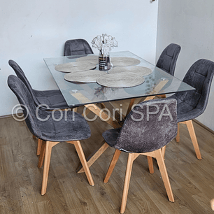 Comedor Medlock 120 x 80cm + 6  Sillas Capitonne Ecocuero Vintage