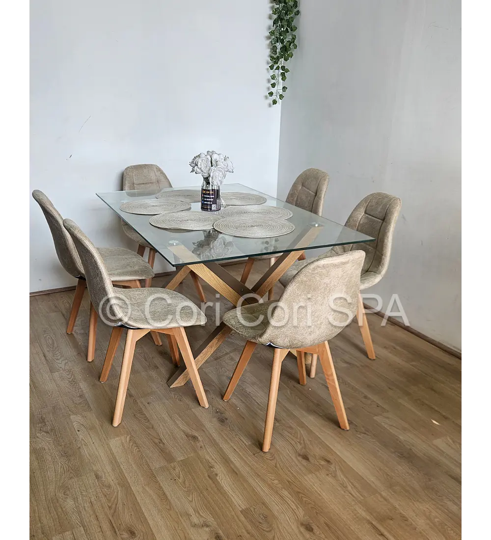 Comedor Medlock 120 x 80cm + 6  Sillas Capitonne Ecocuero Vintage