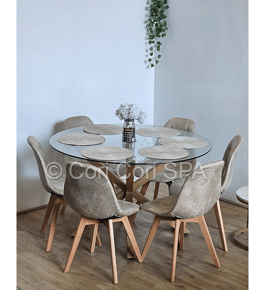 Comedor Warwick 120Cms + 6 Sillas Capitonne Vintage