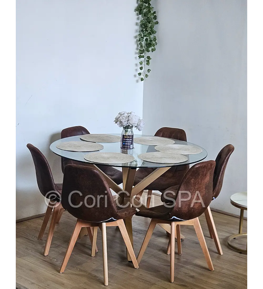 Comedor Warwick 120Cms + 6 Sillas Capitonne Vintage