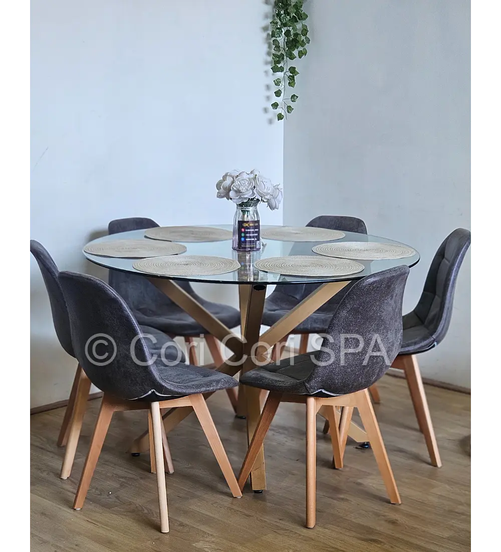 Comedor Warwick 120Cms + 6 Sillas Capitonne Vintage