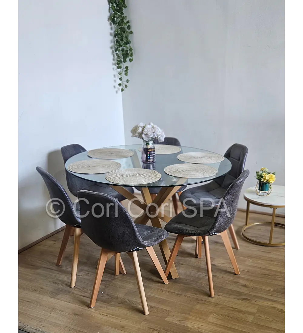 Comedor Warwick 120Cms + 6 Sillas Capitonne Vintage