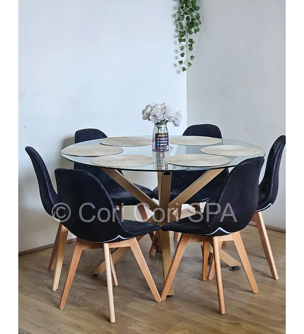 Comedor Warwick 120Cms + 6 Sillas Capitonne Vintage