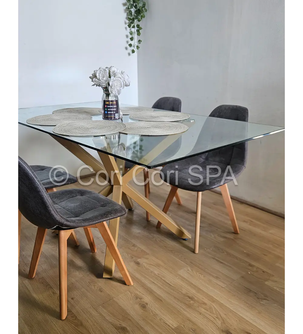 Comedor Madrid 140x80 cm + 4 Sillas Capitonné Ecocuero Vintage