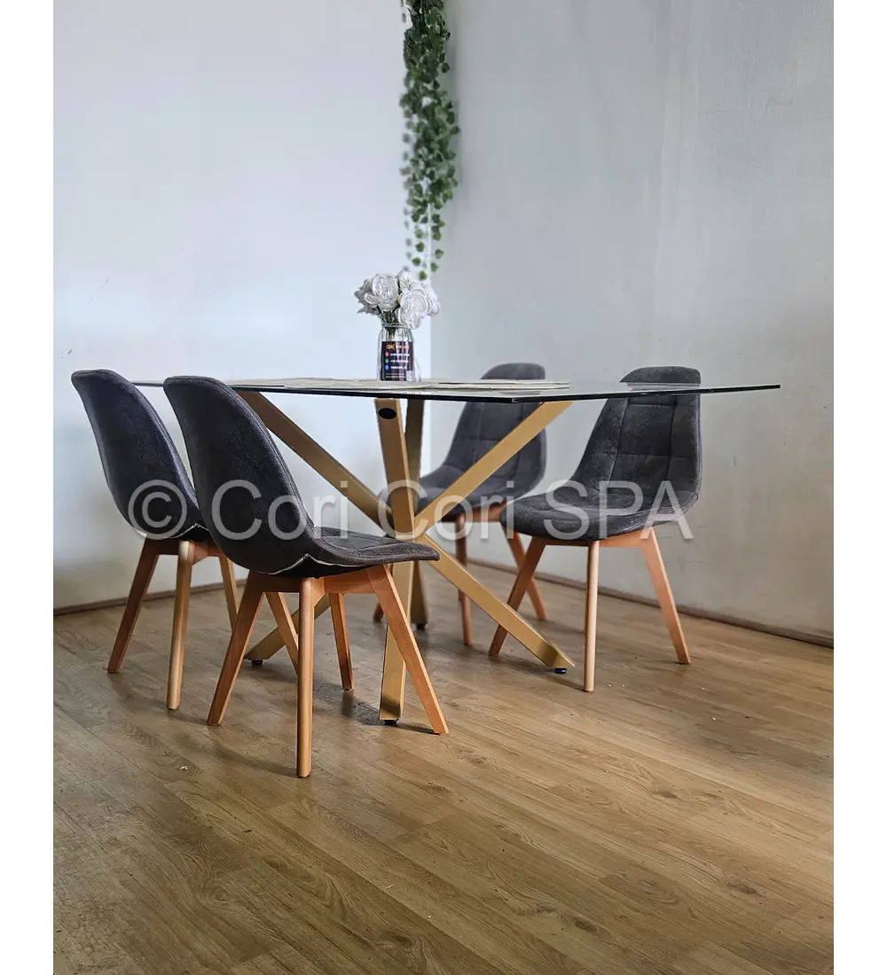 Comedor Madrid 140x80 cm + 4 Sillas Capitonné Ecocuero Vintage