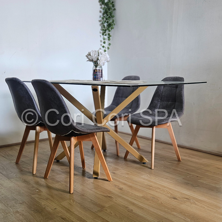 Comedor Madrid 140x80 cm + 4 Sillas Capitonné Ecocuero Vintage 4