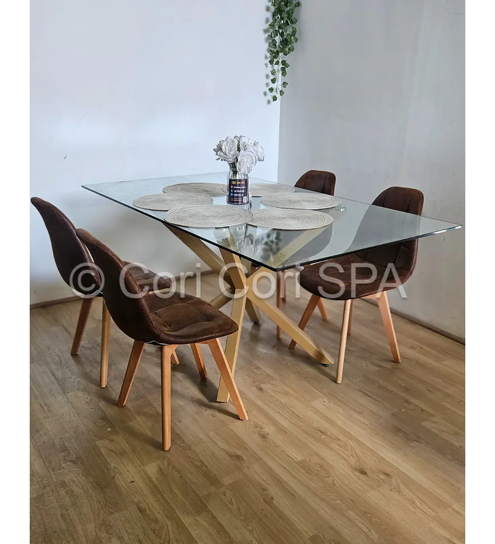 Comedor Madrid 140x80 cm + 4 Sillas Capitonné Ecocuero Vintage