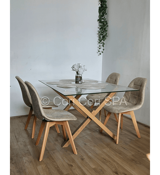Comedor Medlock 120 x 80cm + 4  Sillas Capitonne Ecocuero Vintage