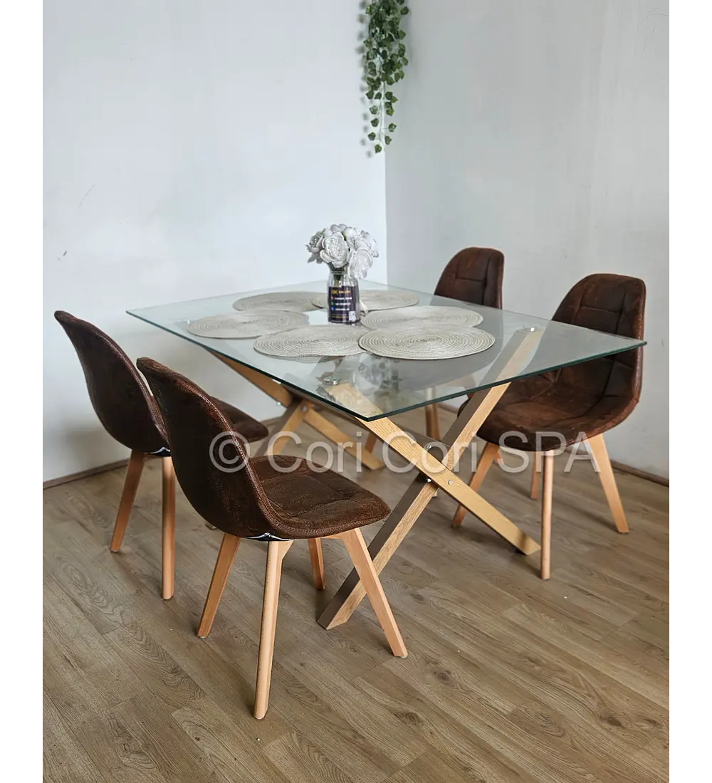 Comedor Medlock 120 x 80cm + 4  Sillas Capitonne Ecocuero Vintage