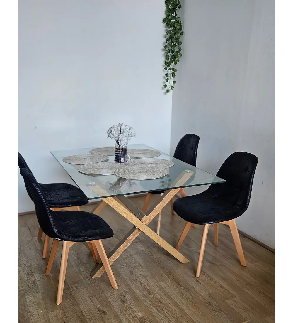 Comedor Medlock 120 x 80cm + 4  Sillas Capitonne Ecocuero Vintage