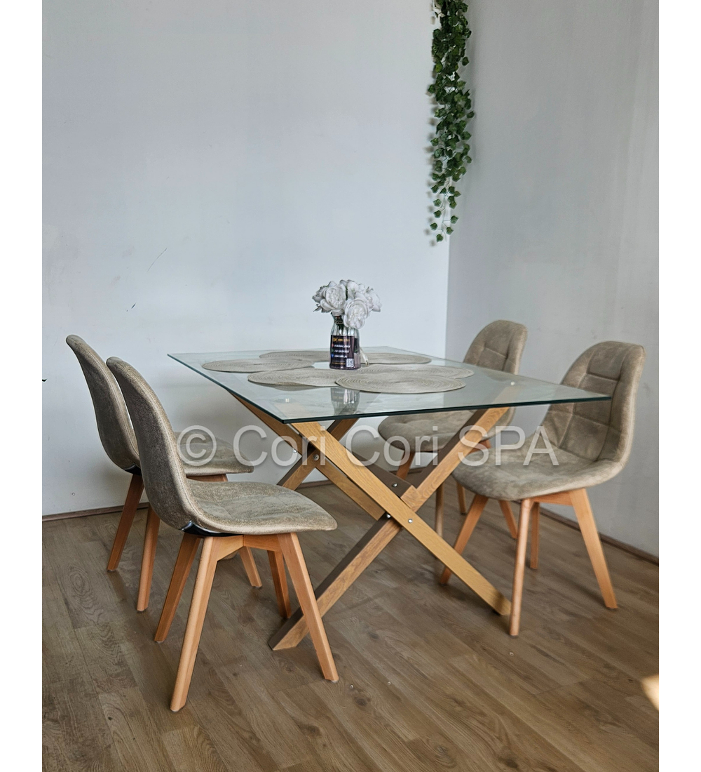 Comedor Medlock 140 x 90cm + 4  Sillas Capitonne Ecocuero Vintage