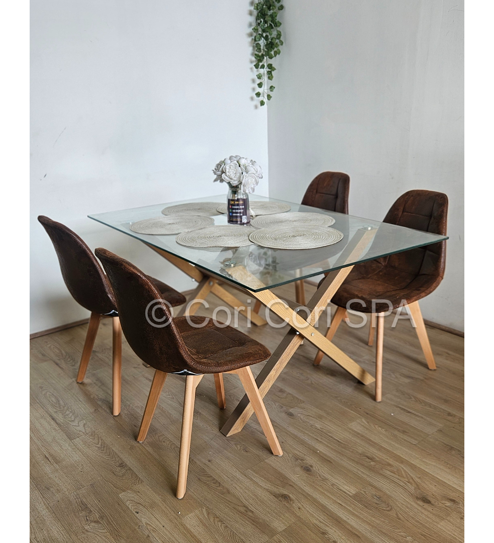 Comedor Medlock 140 x 90cm + 4  Sillas Capitonne Ecocuero Vintage