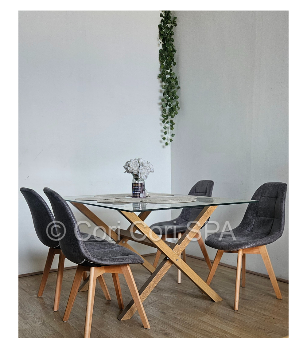 Comedor Medlock 140 x 90cm + 4  Sillas Capitonne Ecocuero Vintage