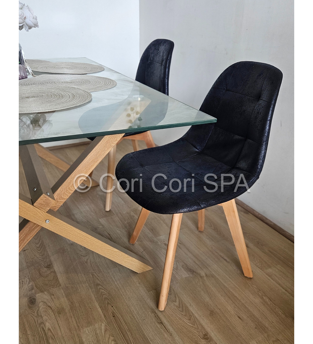 Comedor Medlock 140 x 90cm + 4  Sillas Capitonne Ecocuero Vintage