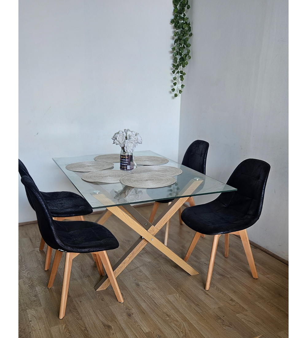 Comedor Medlock 140 x 90cm + 4  Sillas Capitonne Ecocuero Vintage