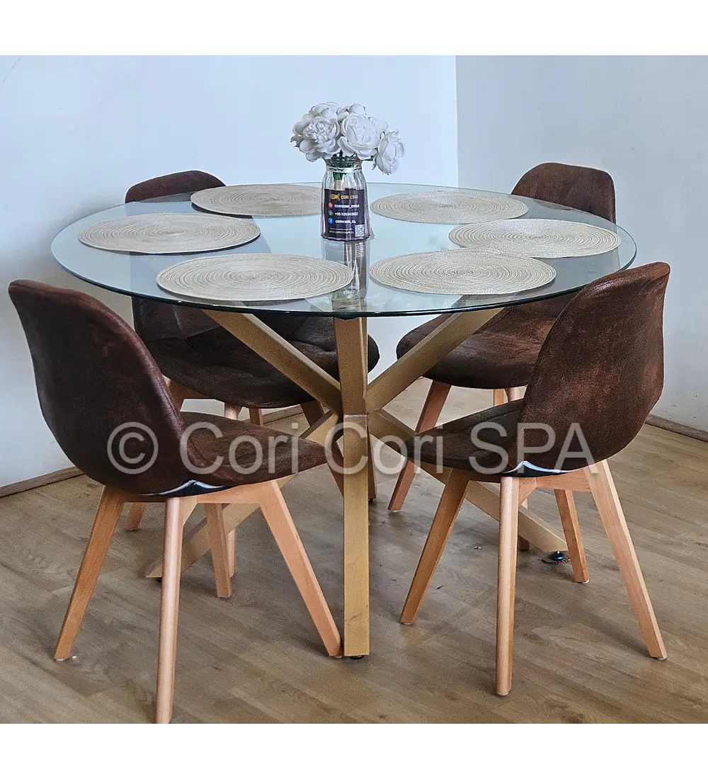 Comedor Warwick  120cm + 4 Sillas Capitonne Ecocuero Vintage