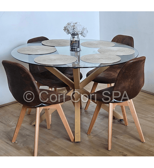 Comedor Warwick  120cm + 4 Sillas Capitonne Ecocuero Vintage